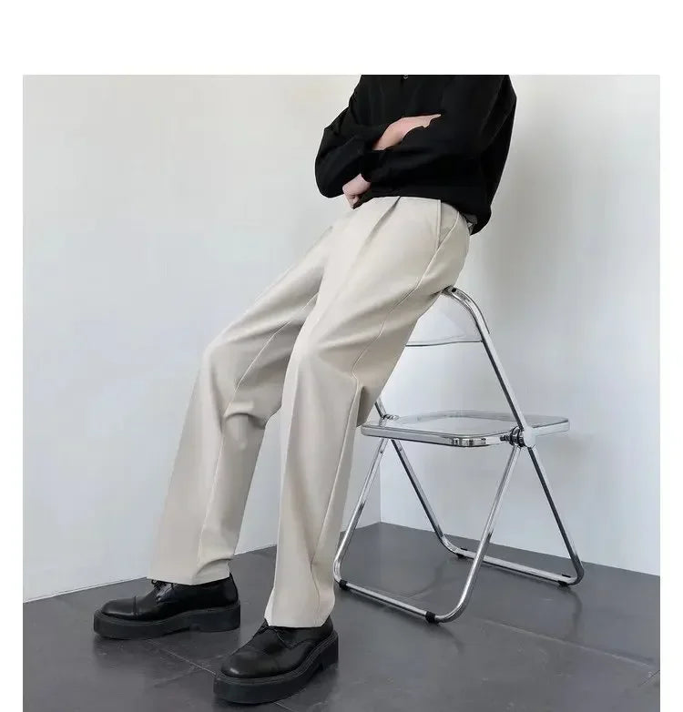 Men's Korean Drape Straight Casual Trousers – Loose Fit Smart-Casual Street Suit Pants