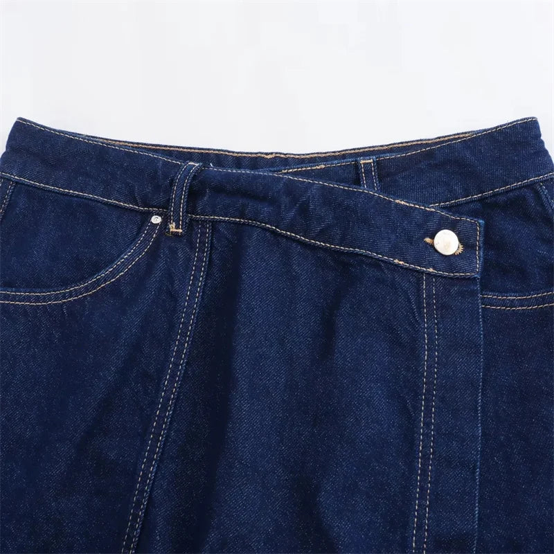 Women’s Blue Denim Cropped Shirt – Y2K Short Sleeve Top