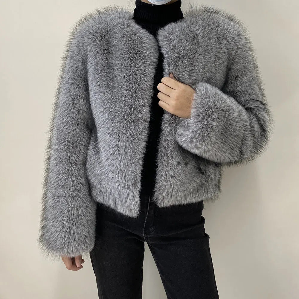Women’s Luxury Faux Fur Jacket – Fluffy Short Winter Coat, Chic Street Fashion Outerwear