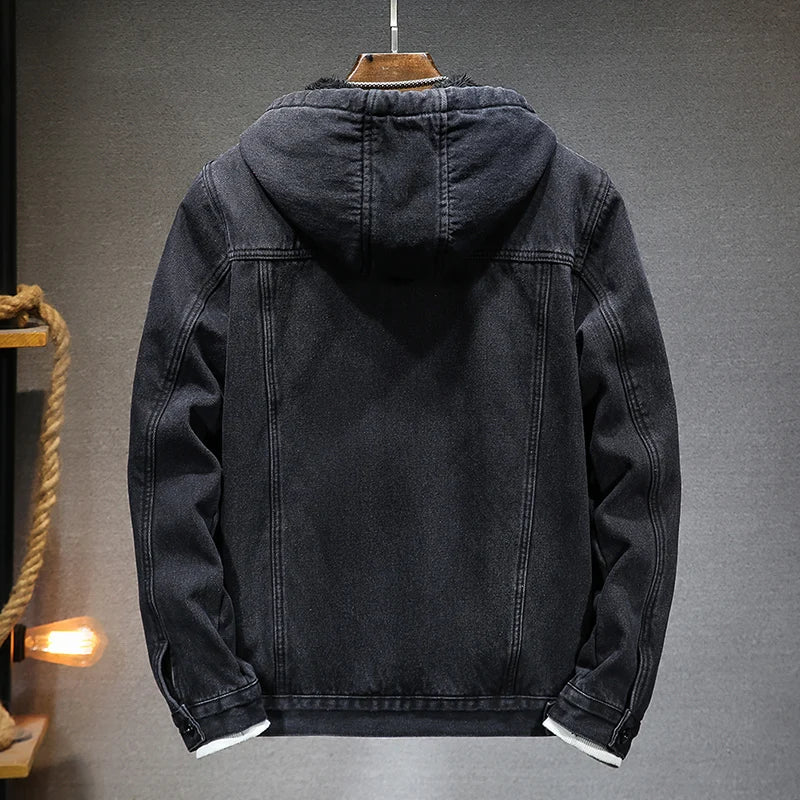 Men's Winter Hooded Denim Jacket – Fleece Thick Thermal Warm Coat