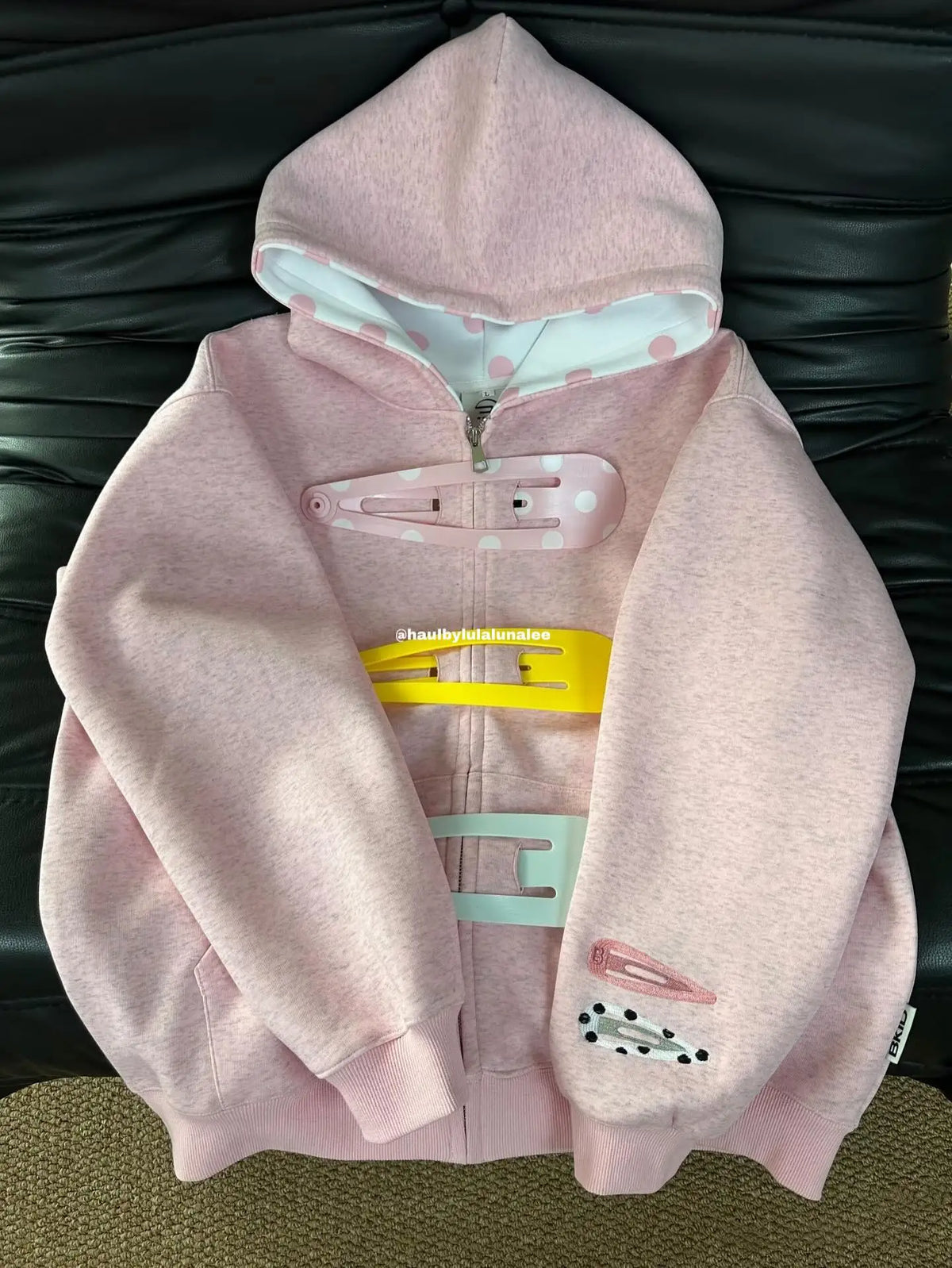 Retro Polka Dot Hooded Sweatshirt Jacket – Detachable Hairpin Detail Zip-Up Punk Streetwear, Casual Spliced Outerwear