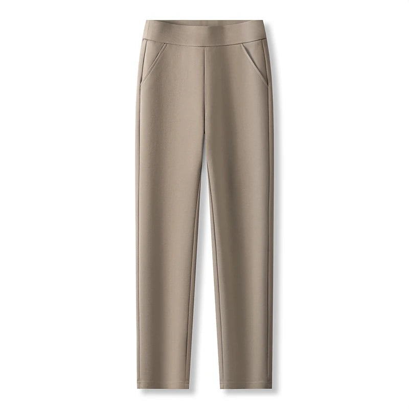 Women’s High-Waist Straight-Leg Pants – Elastic Work Trousers