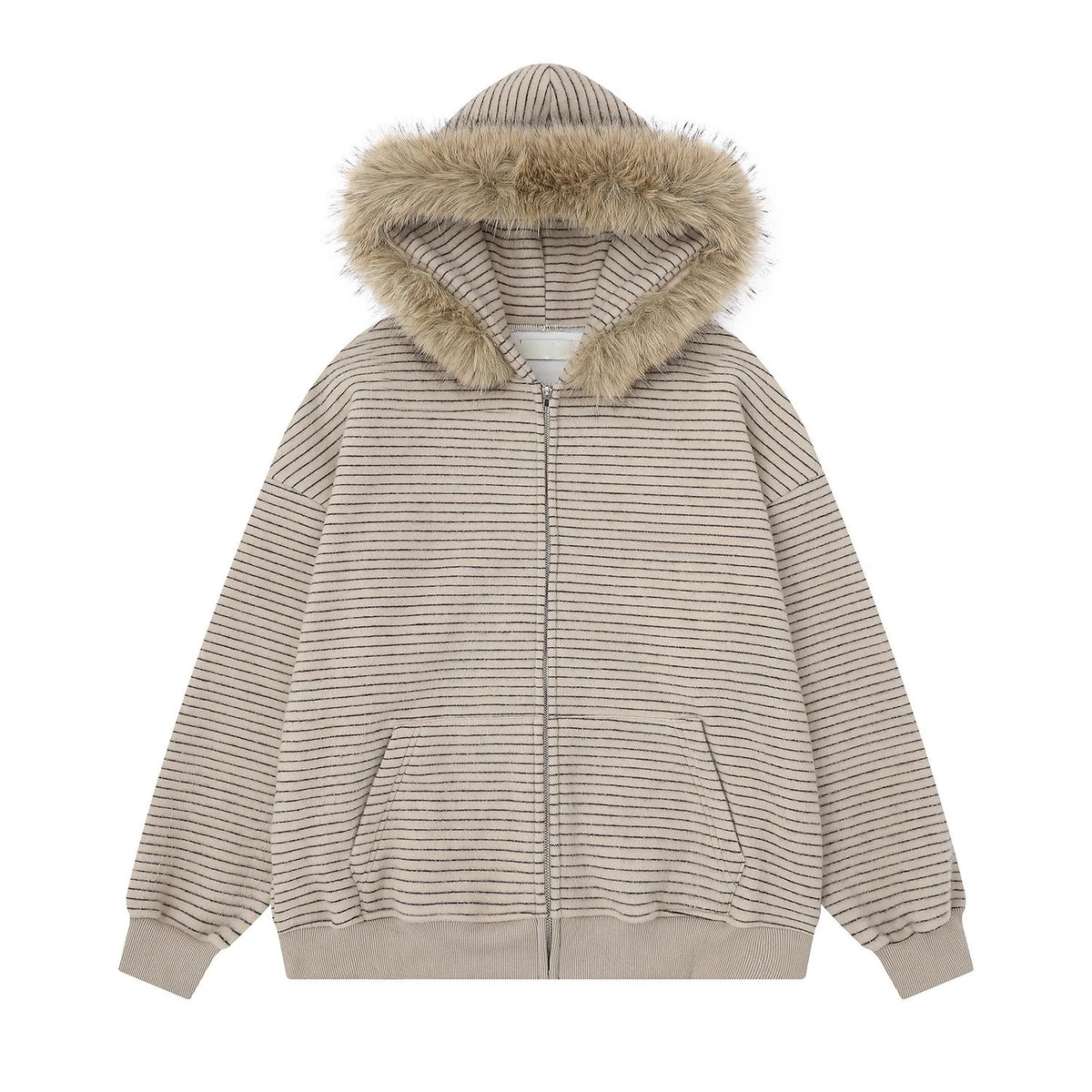 Women’s Y2K Faux Fur Collar Hooded Jacket – Retro Harajuku Streetwear Loose Casual Coat