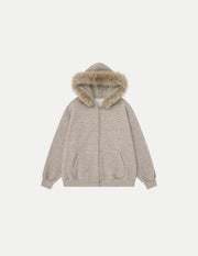 Women’s Y2K Faux Fur Collar Hooded Jacket – Retro Harajuku Streetwear Loose Casual Coat