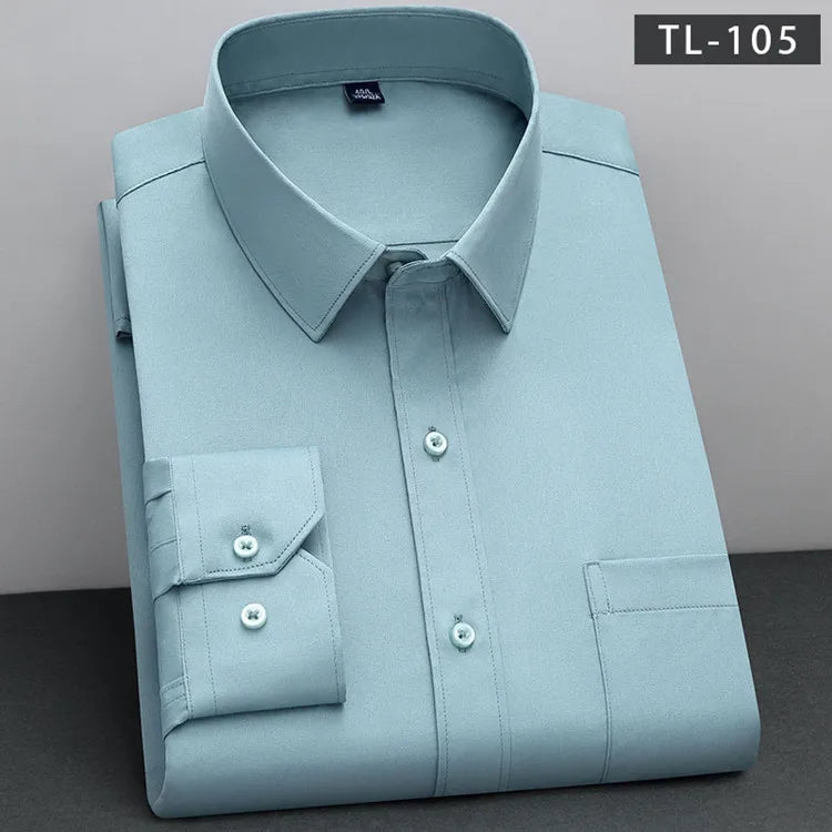 Men's Non-Iron Anti-Wrinkle Long Sleeve Shirt – Classic Solid Colour Business Casual Easy-Care Shirt