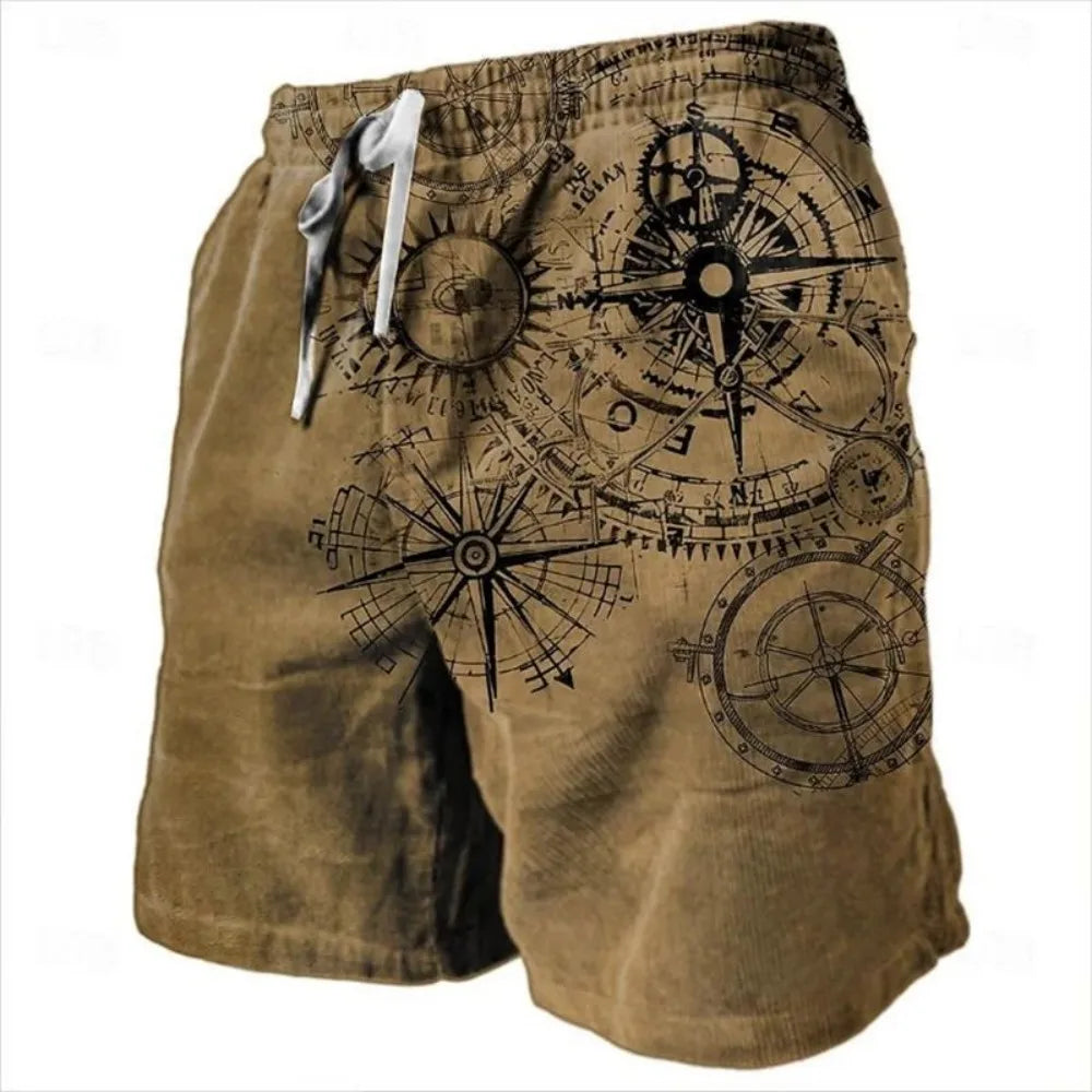 Men’s Compass Print Shorts – Trendy Outdoor Casual Shorts