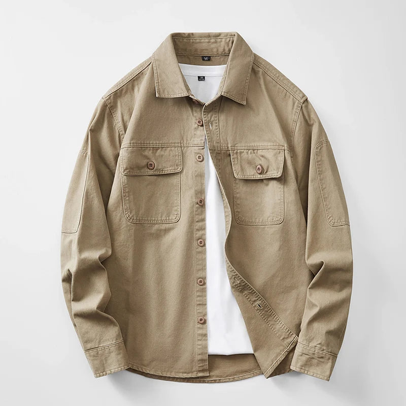 Men’s Vintage Workwear Shirt – Loose Fit Long Sleeve Casual Shirt
