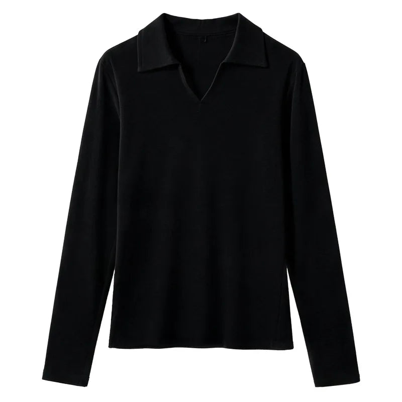 Women’s Striped Polo Shirt – Slim Fit Long Sleeve Y2K Casual Top