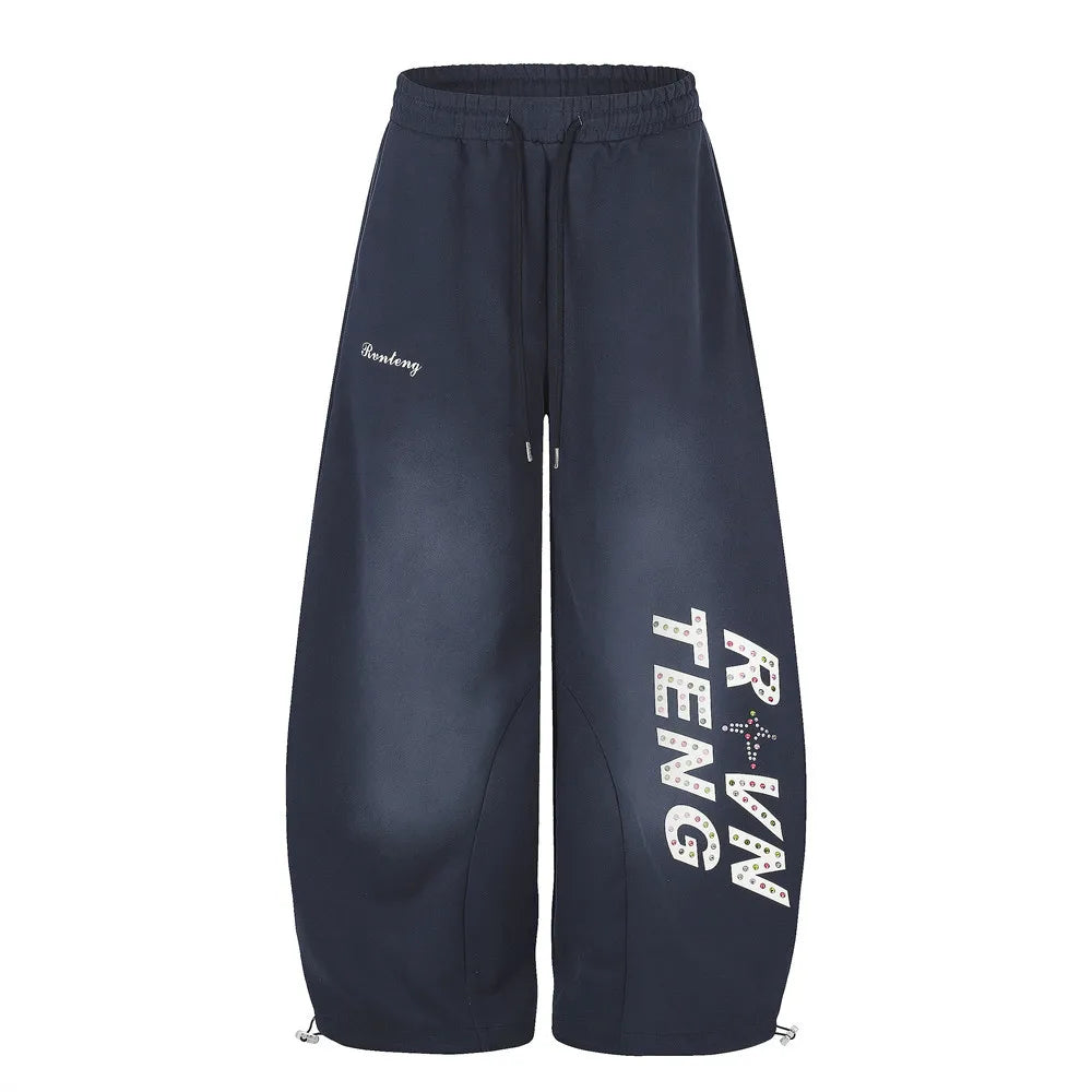 MWJLPWQ Men’s Graphic Wide-Leg Pants – Printed Letter Loose-Fit Curved Trousers | Hip-Hop Streetwear