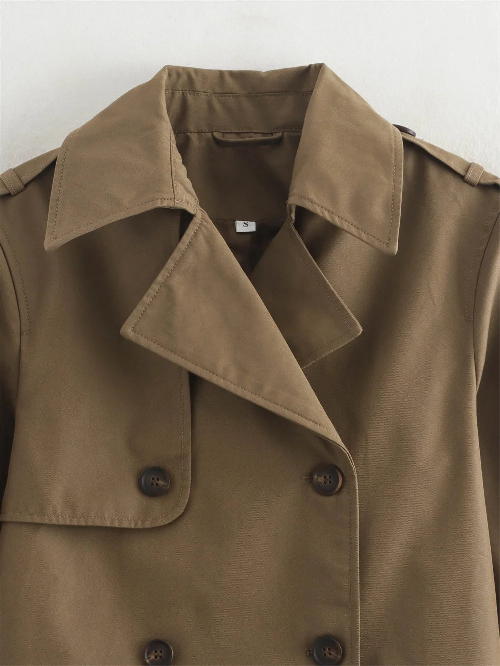 Women’s Vintage Cropped Trench Jacket – Double-Breasted Long Sleeve Streetwear Coat, Chic Spring & Autumn Outerwears