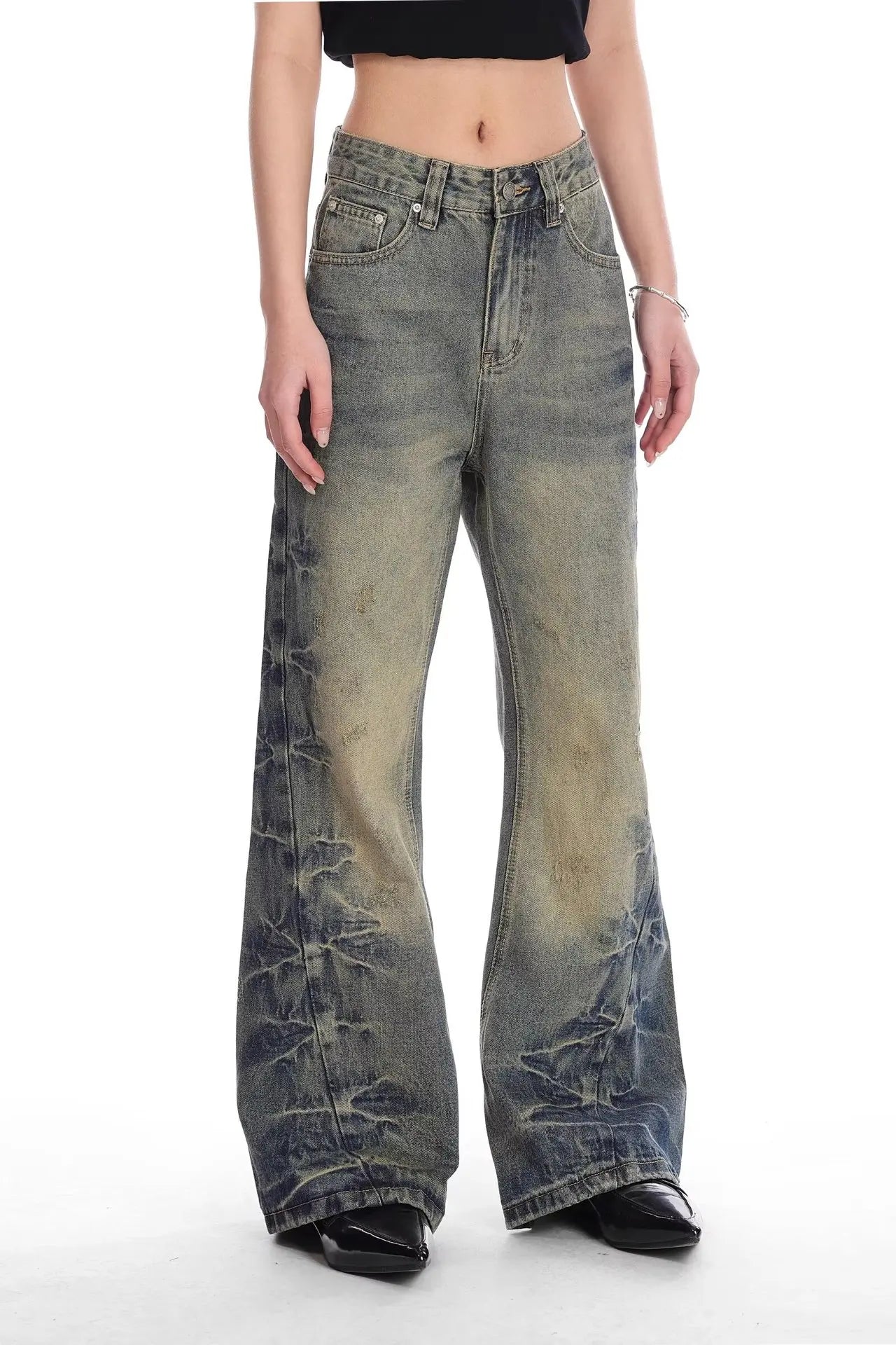 Retro American Painted Distressed Loose Straight Leg Jeans