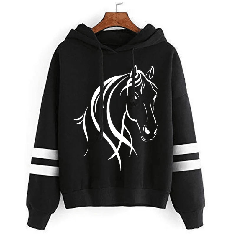 Women’s Horse Graphic Sweatshirt – Long Sleeve Pullover Sweater | High Street Casual Streetwear Fashion