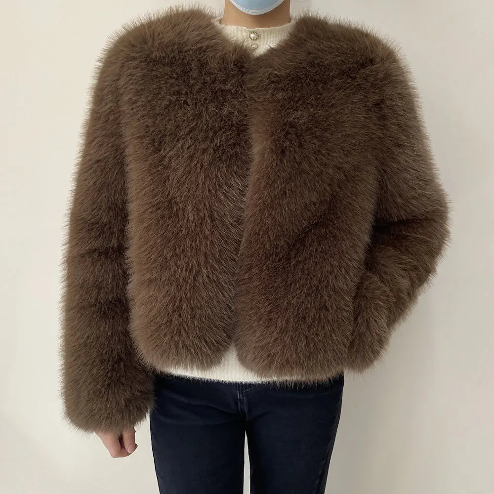 Women’s Luxury Faux Fur Jacket – Fluffy Short Winter Coat, Chic Street Fashion Outerwear
