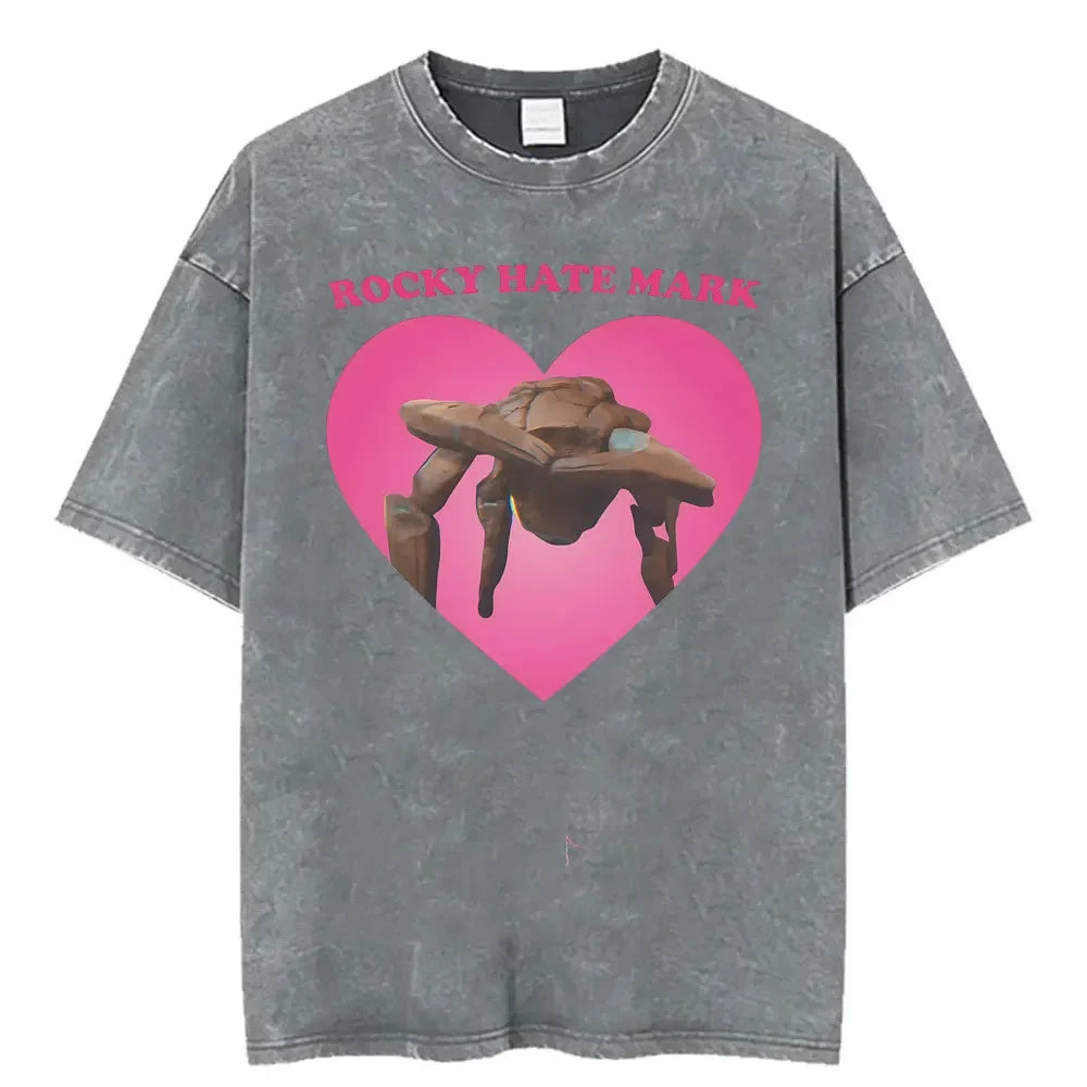 Unisex Retro Heart Graphic T-Shirt – Vintage Washed Cotton Tee | Casual Streetwear O-Neck Summer Top