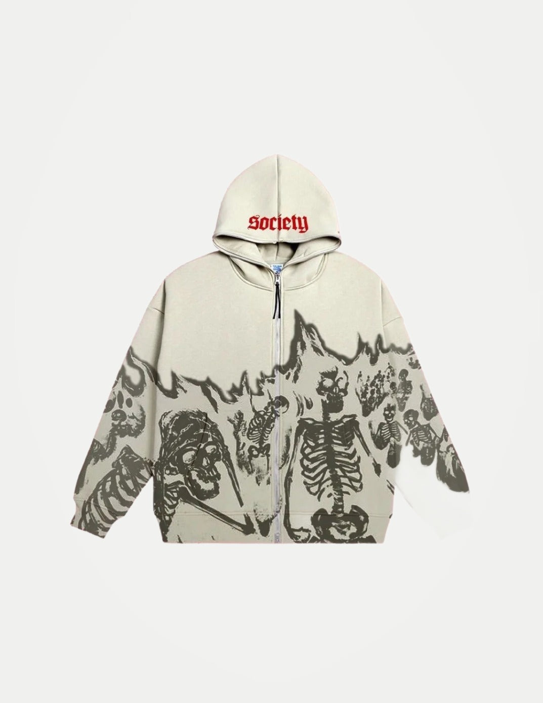 Unisex Y2K Skeleton Hoodie Jacket – Vintage Skull Print Zip-Up Sweatshirt, High Street Autumn & Winter Streetwear