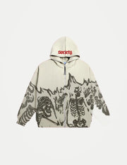 Unisex Y2K Skeleton Hoodie Jacket – Vintage Skull Print Zip-Up Sweatshirt, High Street Autumn & Winter Streetwear