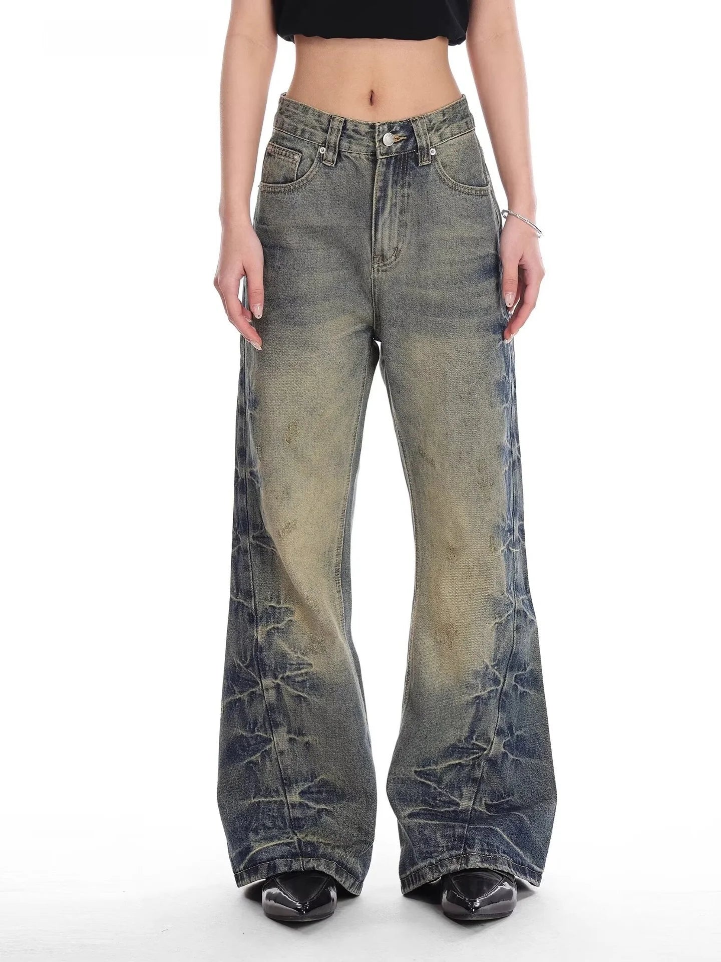 Retro American Painted Distressed Loose Straight Leg Jeans