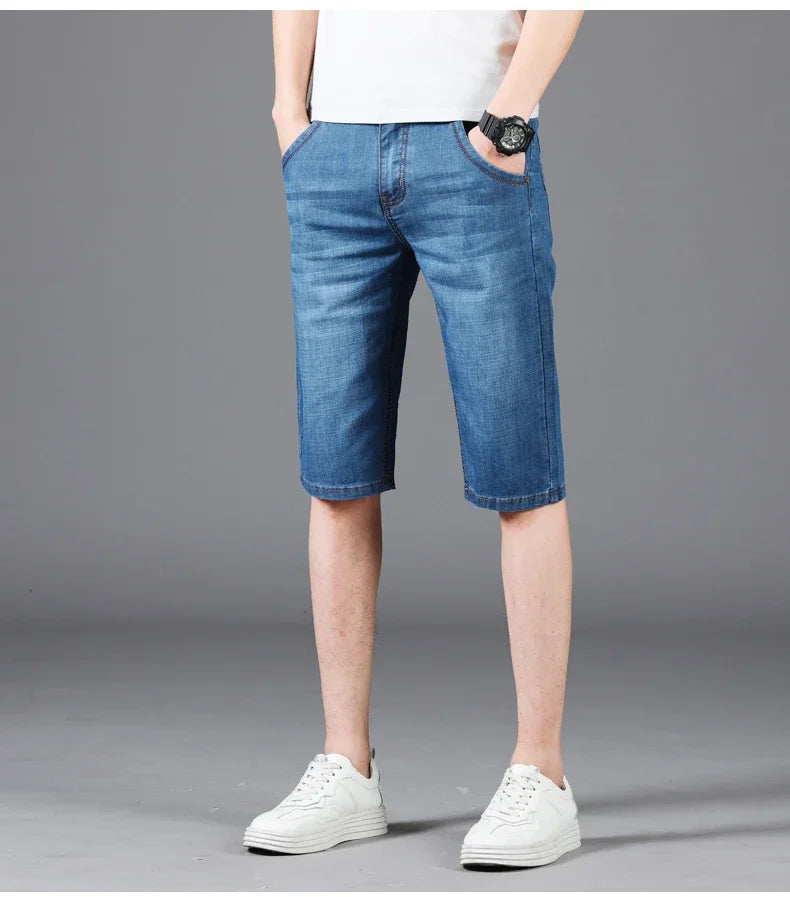 Men's Casual Knee-Length Denim Shorts – Loose Multi-Pocket Straight-Cut Summer Jorts