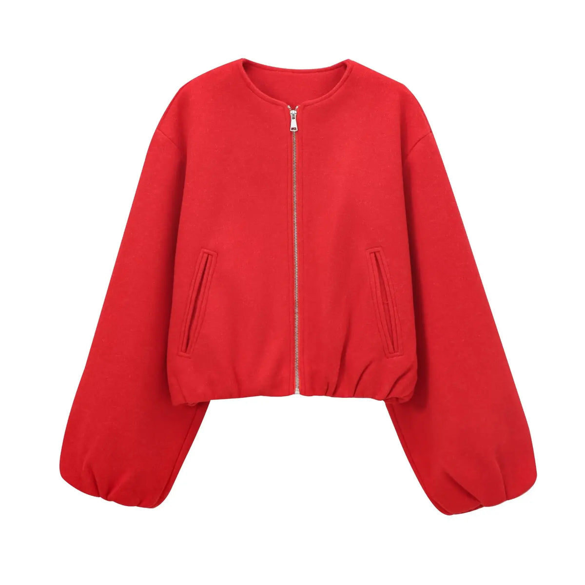 MUJER Women’s Red Cropped Bomber Jacket – Soft Zip-Up Sports Coat
