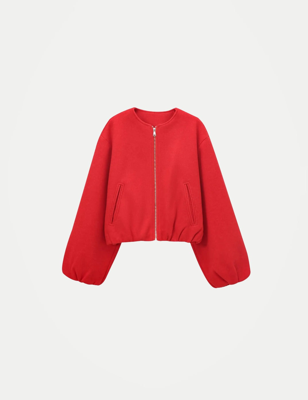MUJER Women’s Red Cropped Bomber Jacket – Soft Zip-Up Sports Coat