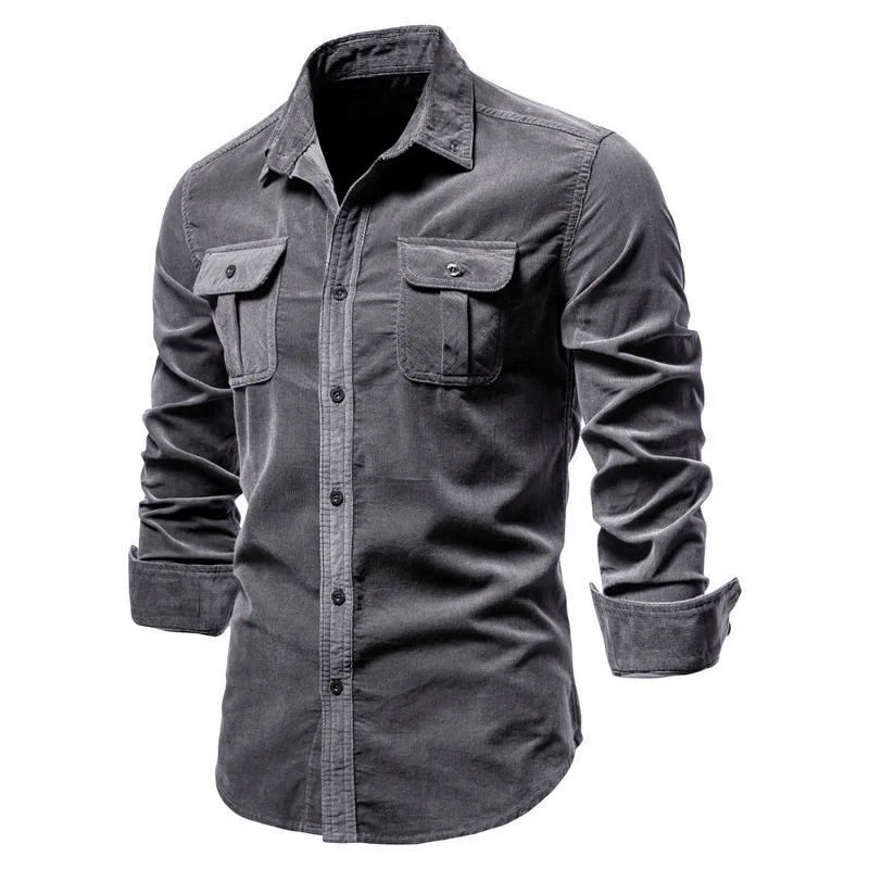 Men’s 100% Cotton Corduroy Shirt – Slim Fit Single-Breasted Casual Shirt