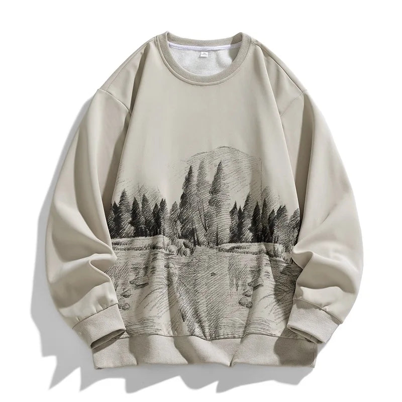 Men’s Loose-Fit Sweatshirt – Round Neck Rabbit Fur Blend Base Layer, Comfortable Autumn Casual Top