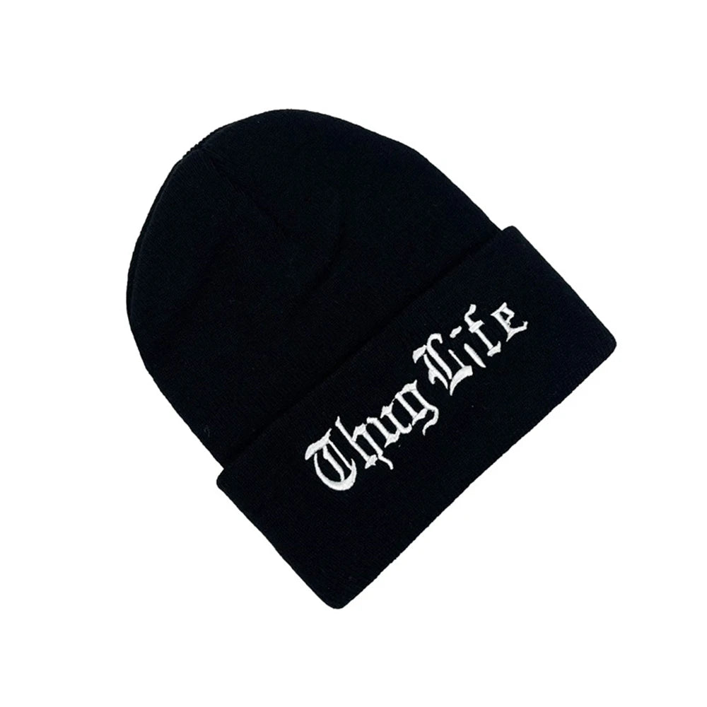 Unisex Winter Knitted Beanie – Embroidered Woolen Hat, Warm Stretchy Ski Cap for Autumn & Winter