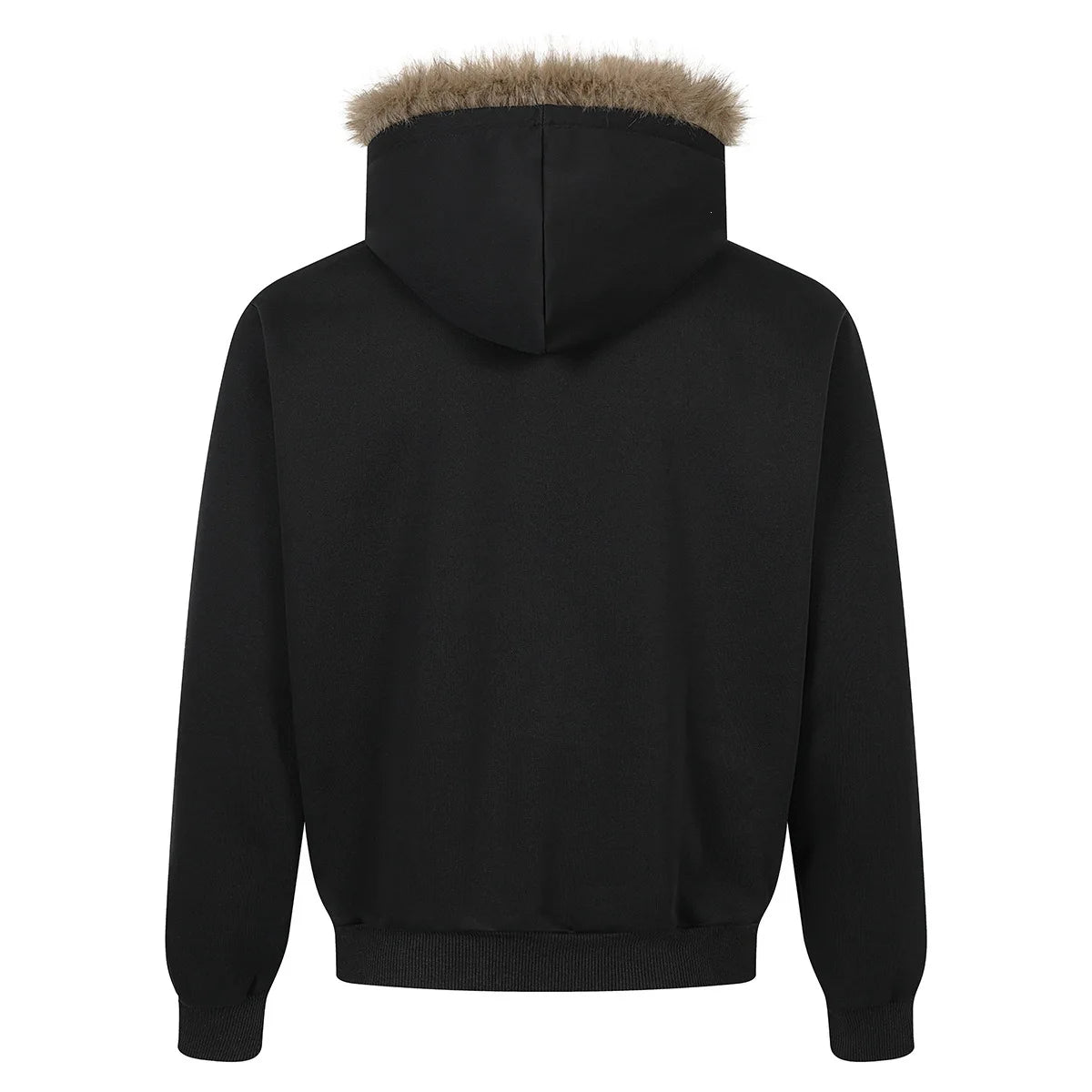 Unisex Retro Printed Hooded Jacket – Loose-Fit Long Sleeve Coat with Faux Fur Collar