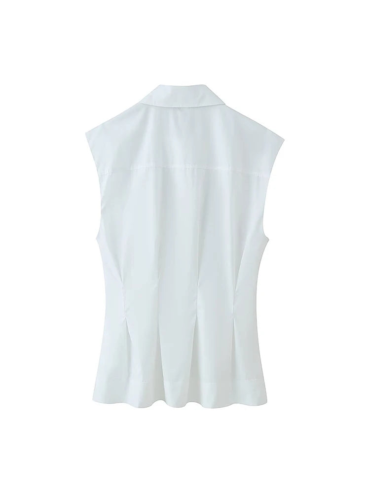 Women’s Summer Sleeveless Pleated Blouse – Chic Casual Top