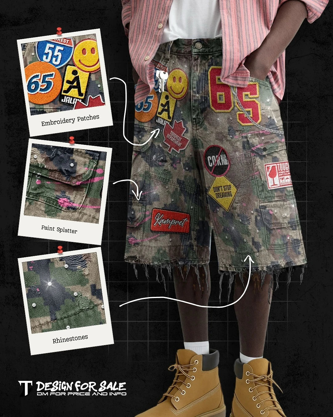 Retro Blue Patchwork Denim Shorts – Y2K Hip Hop Streetwear