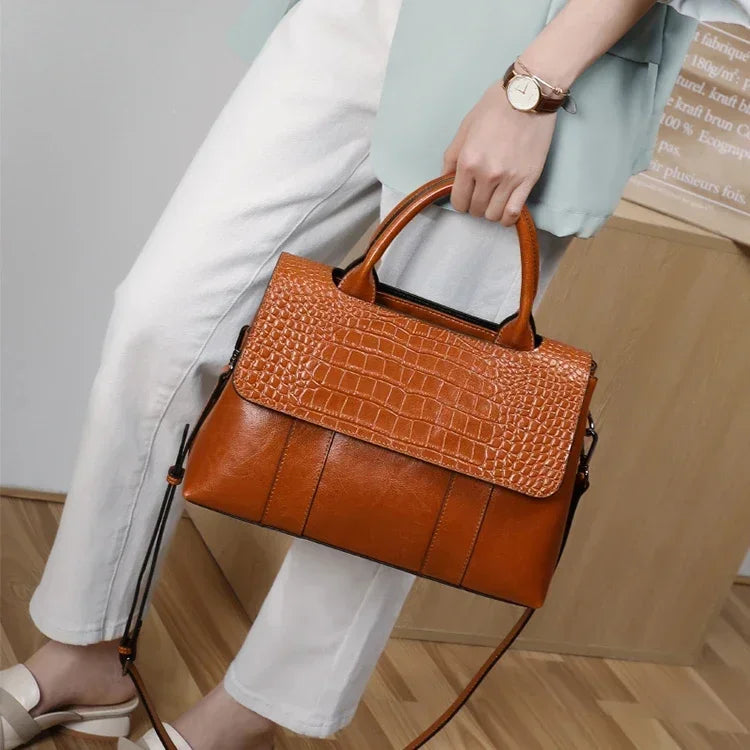 Women’s Genuine Cowhide Leather Crossbody Bag – Luxury Retro Shoulder Handbag, Large Capacity Casual Purse for Ladies