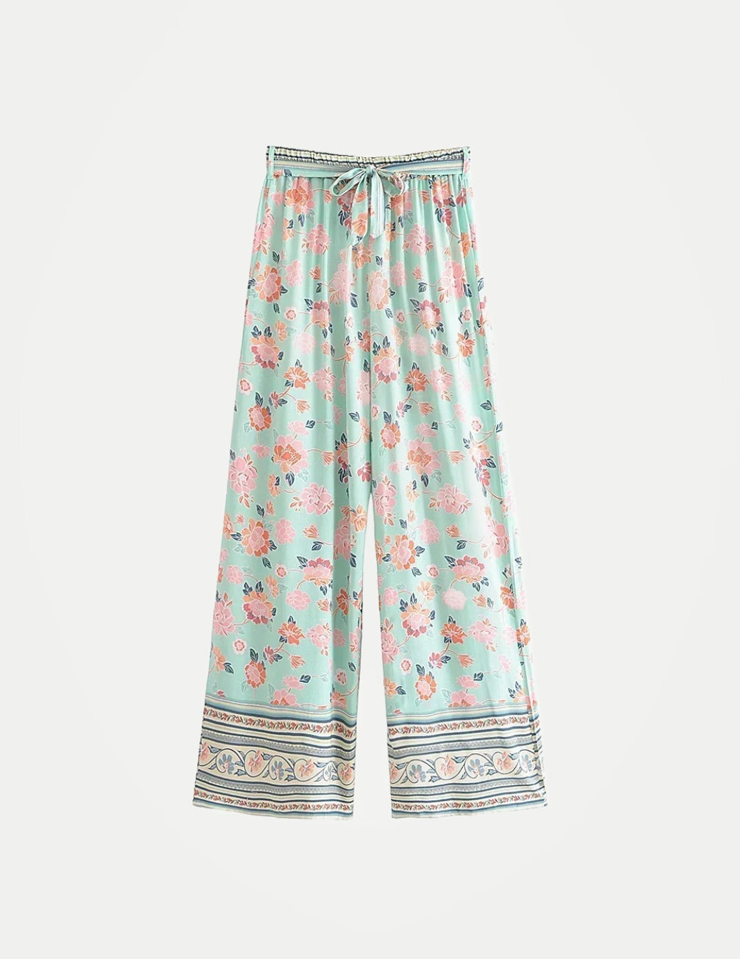 Women’s Floral Wide Leg Boho Pants – Vintage Chic High-Waisted Rayon Trousers