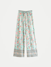 Women’s Floral Wide Leg Boho Pants – Vintage Chic High-Waisted Rayon Trousers