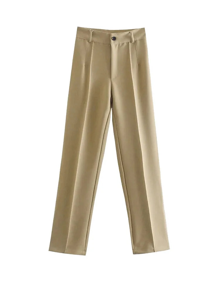 Women’s High-Waist Straight-Leg Trousers – Vintage Office Pants with Zipper Fly | Chic Casual Workwear