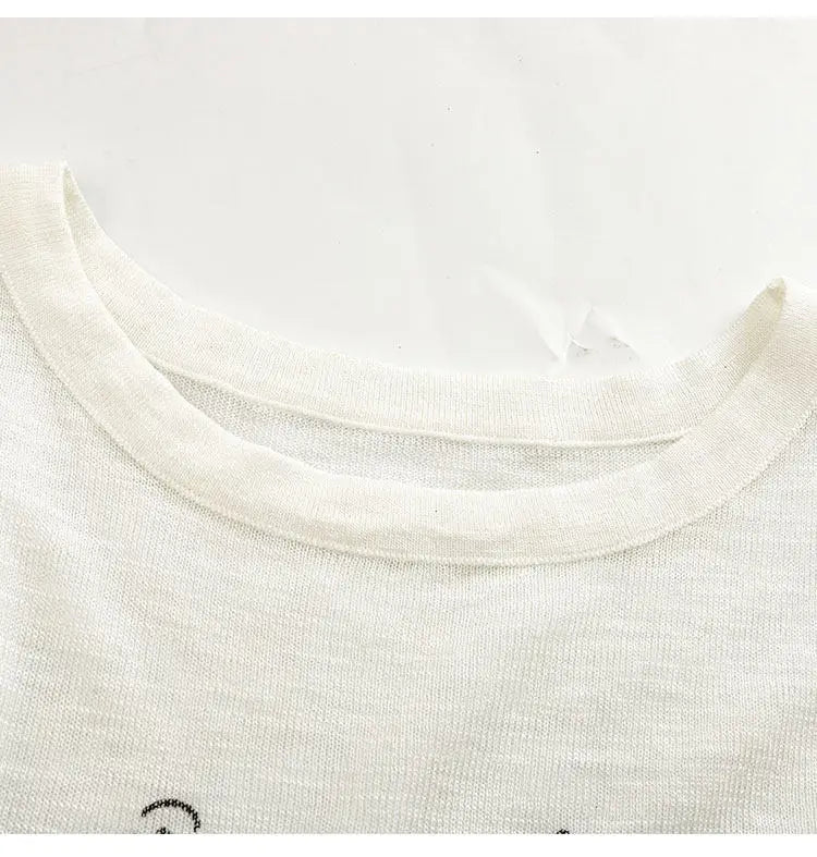 Women’s Korean Dog Print T-Shirt – Cute Casual Long Sleeve White Top, Lightweight Sun Protection Summer Tee