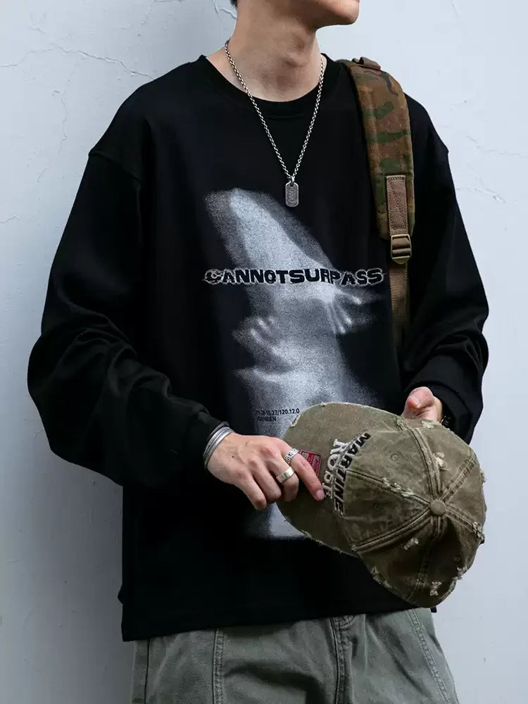 Men’s Abstract Print Sweatshirt – Japanese Streetwear Crew-Neck Pullover