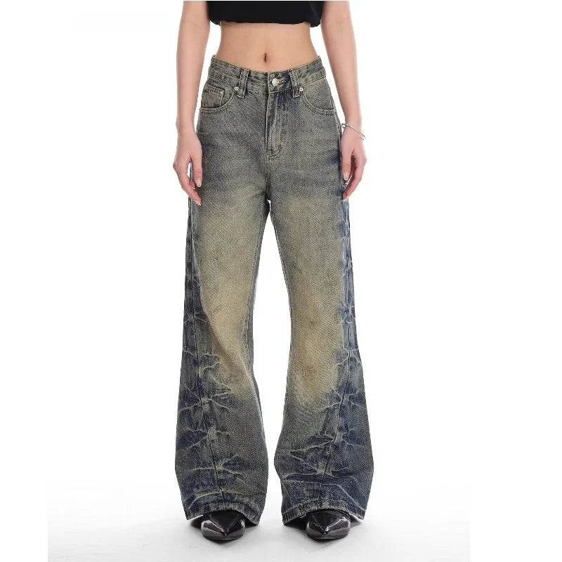 Retro American Painted Distressed Loose Straight Leg Jeans