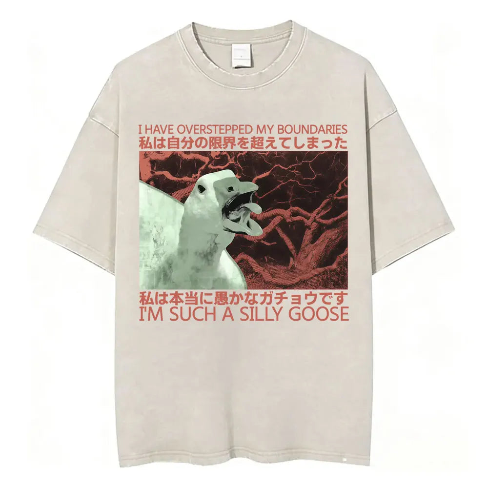 Unisex Funny Cat Graphic T-Shirt – Vintage Japanese-Style Washed Tee | Oversized Casual Streetwear