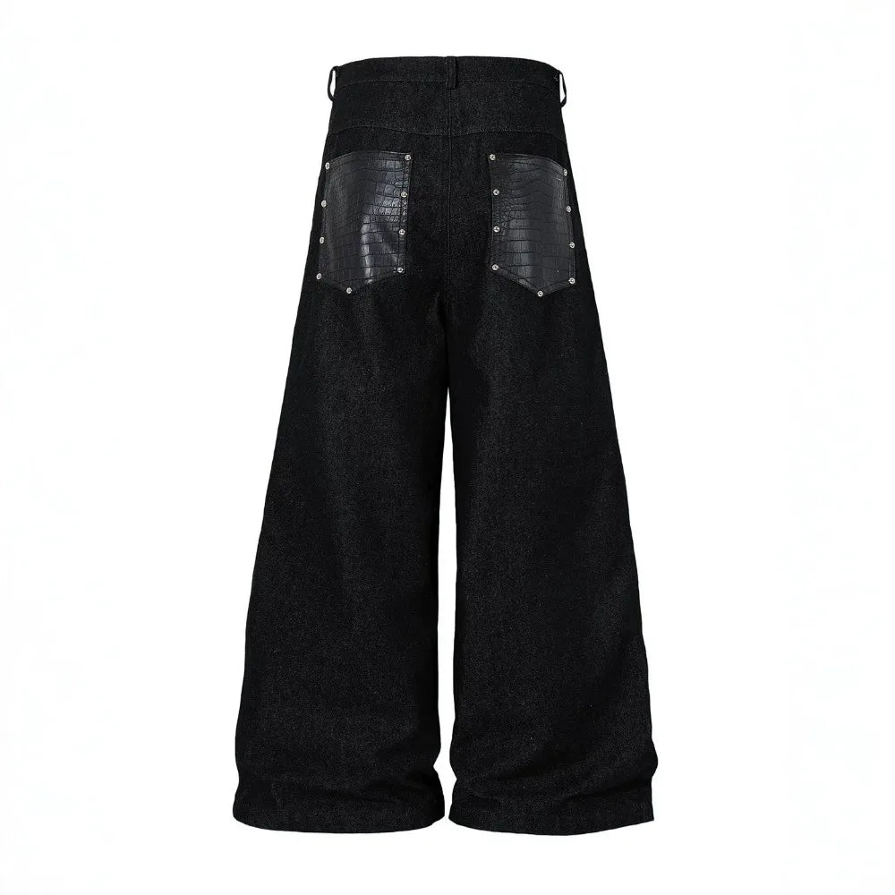 American High-Street Rivet Jeans – Single-Breasted Workwear Trousers | Casual Streetwear
