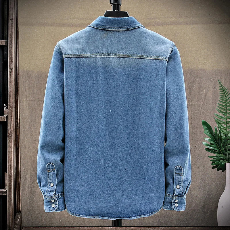 Men’s Cotton Denim Jacket – Casual Long Sleeve Shirt