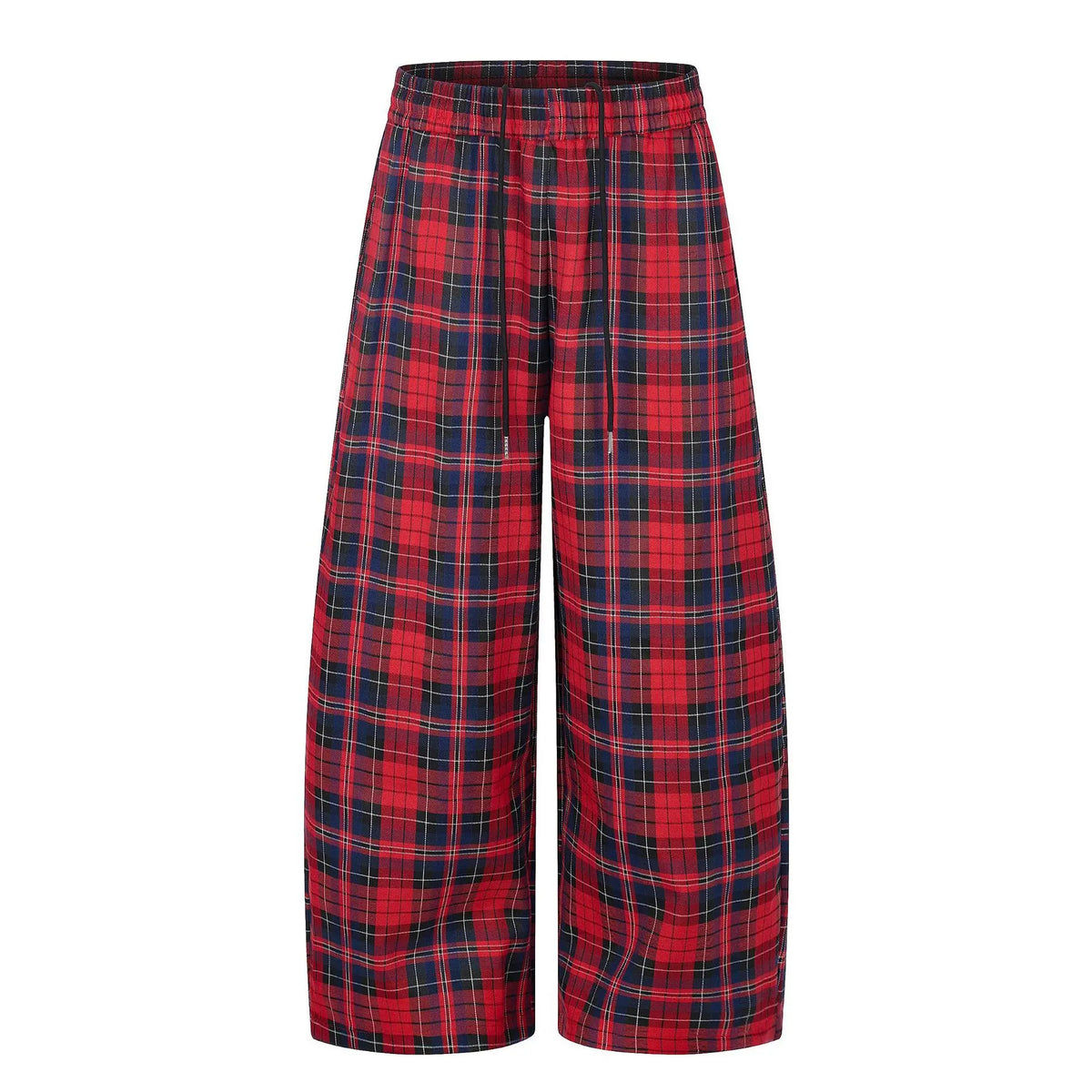 IEFB Men’s Red Plaid Trousers – Loose Fit Drawstring Pants | High-Street Style