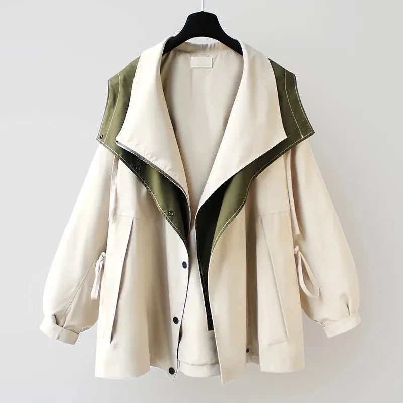 Women’s Korean-Style Windbreaker Jacket – Medium-Length Casual Tooling Coat, Spring & Autumn Fashion Outerwear