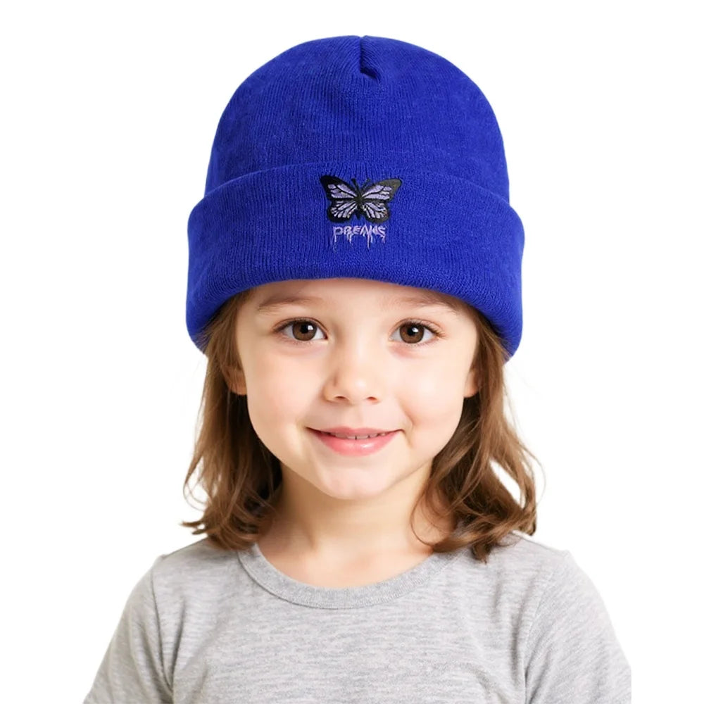 Women’s Cartoon Butterfly Knitted Beanie – Cute Crochet Winter Hat, Warm Autumn Outdoor Cap
