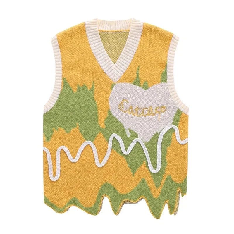 Wavy Color Block Knitted Sweater