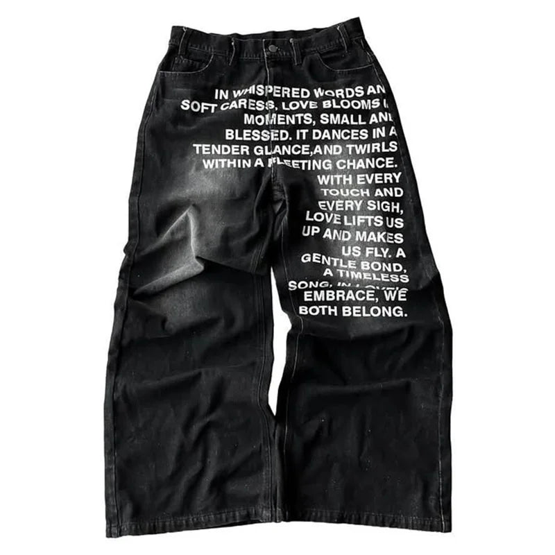 Y2K men Jeans vintage American Pattern letter jeans