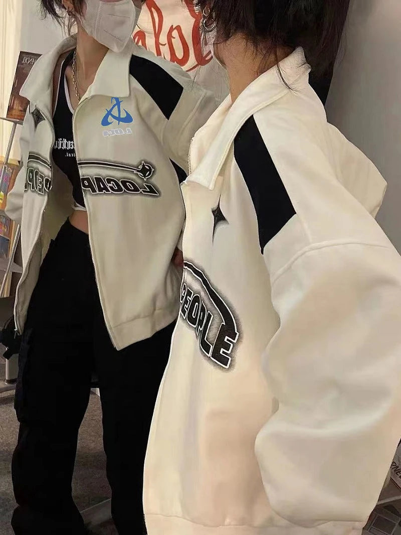 Women Y2K Oversized Sweatshirts Retro Korean Letter Print