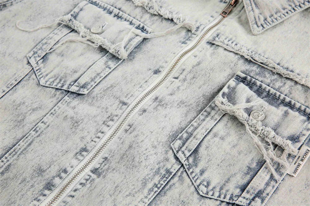 Men’s Vintage Washed Denim Shirt – Loose Fit Short Sleeve Casual Top