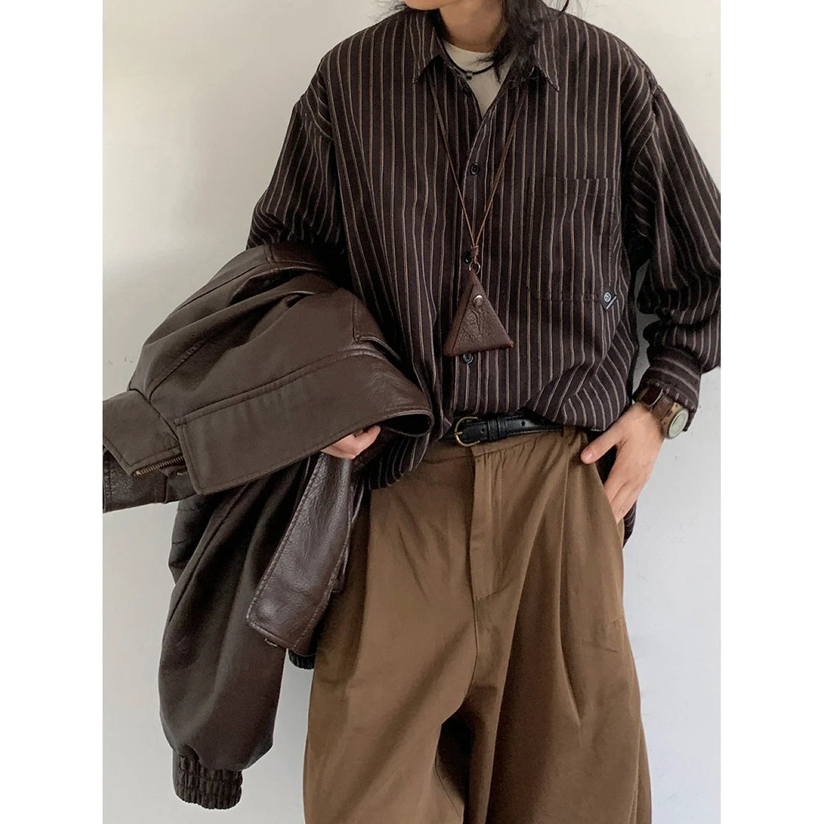 Unisex Vintage Striped Shirt – Loose-Fit Long-Sleeve Casual Top | Japanese-Inspired Spring & Autumn Streetwear