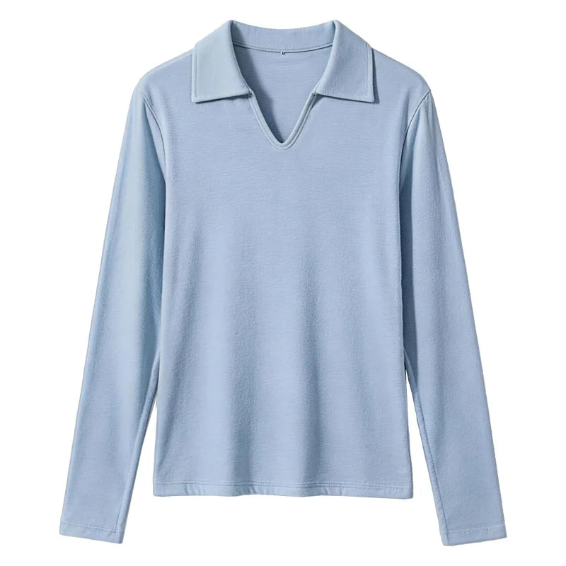 Women’s Striped Polo Shirt – Slim Fit Long Sleeve Y2K Casual Top