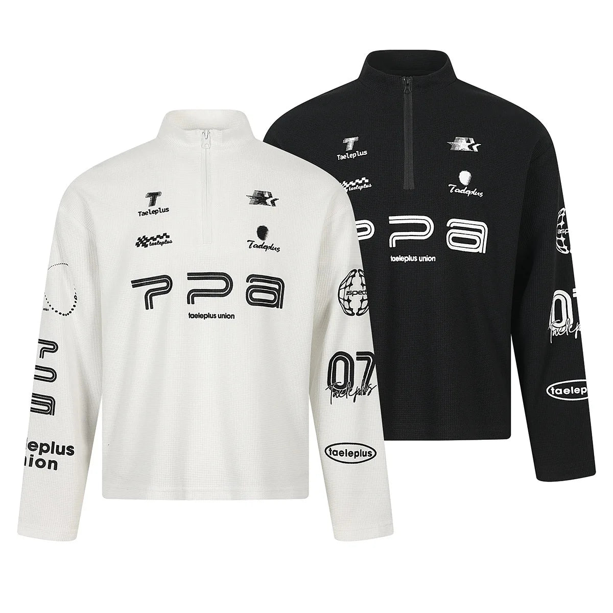 Unisex Waffle Pattern Long Sleeve T-Shirt – Half High Collar Printed Casual Sportswear, Fall 2026